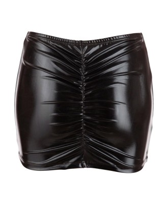 Cottelli Mini Skirt Czarna Lateksowa Spódnica Wetlook - S