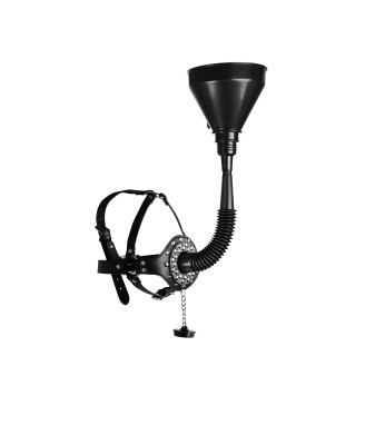 Open Mouth Gag Head Harness with Funnel - Black