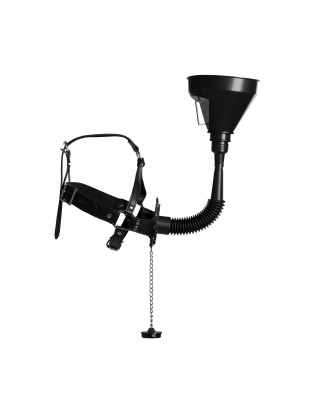 Open Mouth Gag Head Harness with Funnel - Black