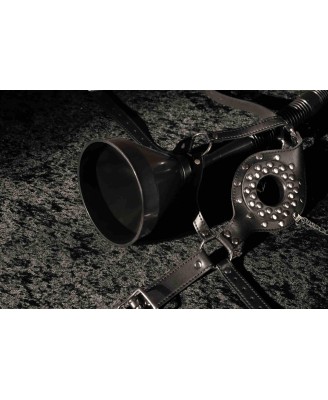 Open Mouth Gag Head Harness with Funnel - Black