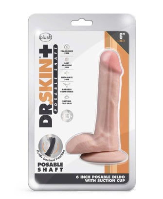 DR. SKIN PLUS  6 INCH POSABLE DILDO WITH BALLS  VANILLA