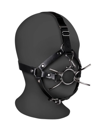 Head Harness with Spider Gag and Nose Hooks - Black