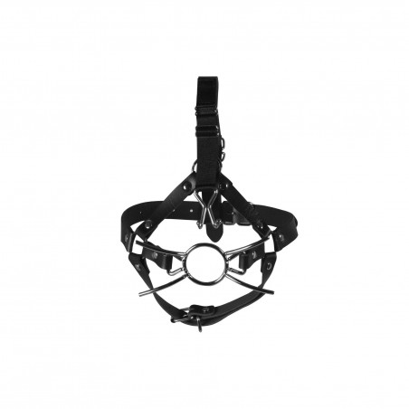 Head Harness with Spider Gag and Nose Hooks - Black