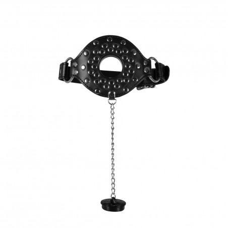 Open Mouth Gag with Plug Stopper - Black