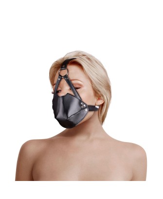 Head Harness with Mouth Cover and Solid Ball Gag - Black