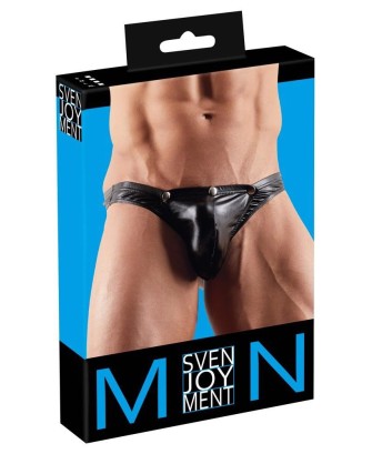 Men's String - Czarne Męskie Stringi Wetlook - M