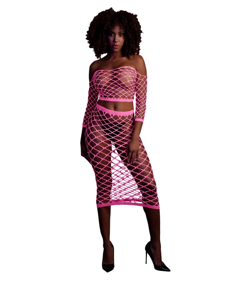 Long Sleeve Crop Top and Long Skirt - Pink - XS/XL