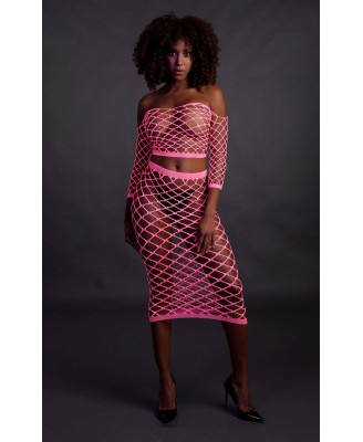 Long Sleeve Crop Top and Long Skirt - Pink - XS/XL