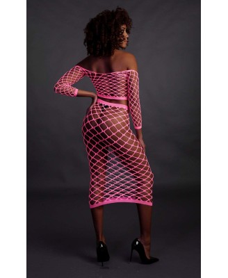 Long Sleeve Crop Top and Long Skirt - Pink - XS/XL