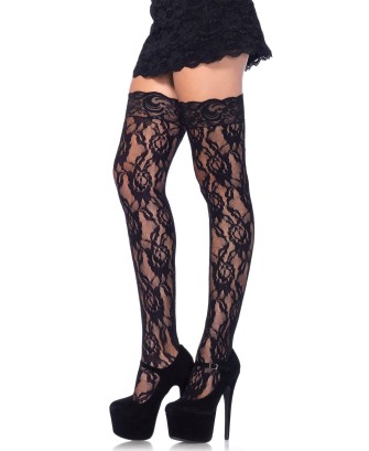 Rose Lace Stockings Black