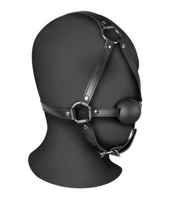 Head Harness with Solid Ball Gag - Black
