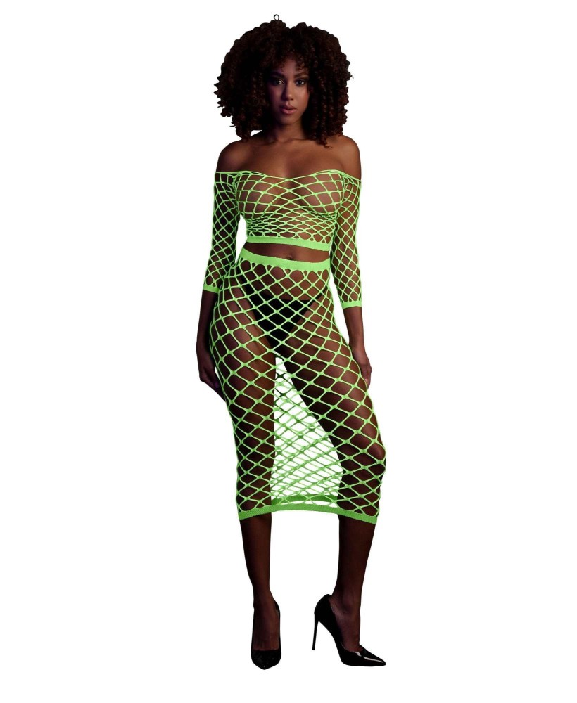 Long Sleeve Crop Top and Long Skirt - Green - XS/XL