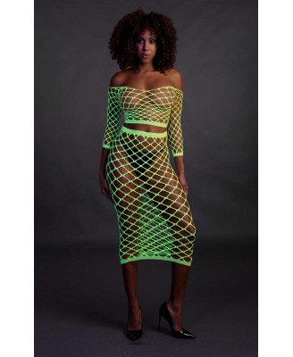 Long Sleeve Crop Top and Long Skirt - Green - XS/XL