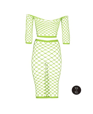 Long Sleeve Crop Top and Long Skirt - Green - XS/XL