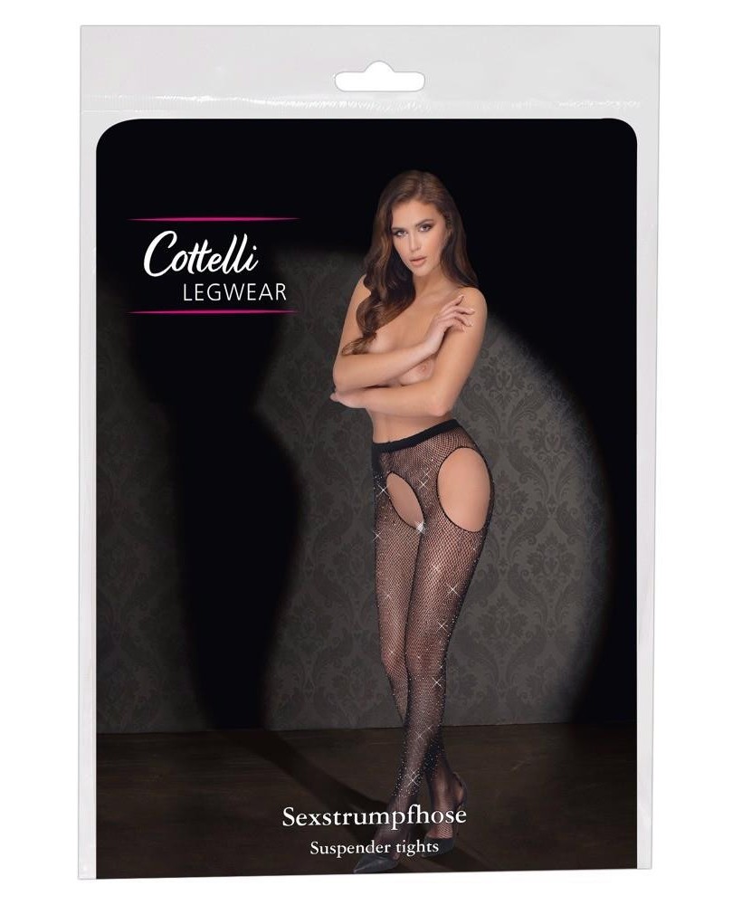 Cottelli Sex Tights Czarne Rajstopy Siateczkowe Otwarte S-L