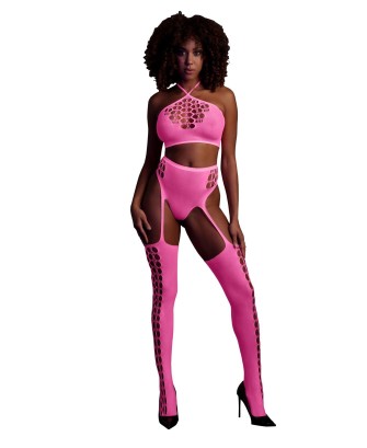 Two Piece with Crop Top and Stockings - Pink - XS/XL