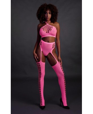 Two Piece with Crop Top and Stockings - Pink - XS/XL
