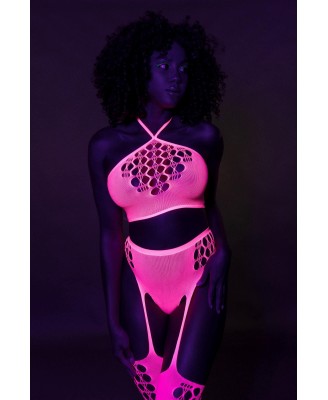 Two Piece with Crop Top and Stockings - Pink - XS/XL