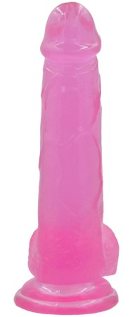 Jelly Studs Crystal Dildo Large - Różowe Dildo z Jądrami i Przyssawką - 20 cm
