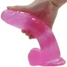 Jelly Studs Crystal Dildo Large - Różowe Dildo z Jądrami i Przyssawką - 20 cm