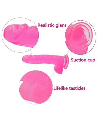 8"" Jelly Studs Crystal Dildo Large Pink