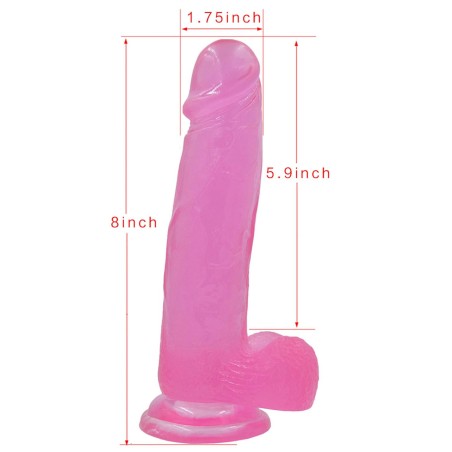 Jelly Studs Crystal Dildo Large - Różowe Dildo z Jądrami i Przyssawką - 20 cm