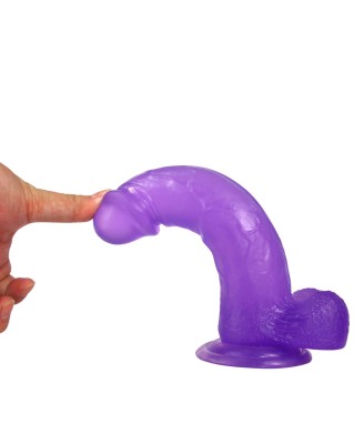 Jelly Studs Crystal Dildo Large - Fioletowe Dildo z Jądrami i Przyssawką - 20 cm