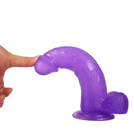 Jelly Studs Crystal Dildo Large - Fioletowe Dildo z Jądrami i Przyssawką - 20 cm