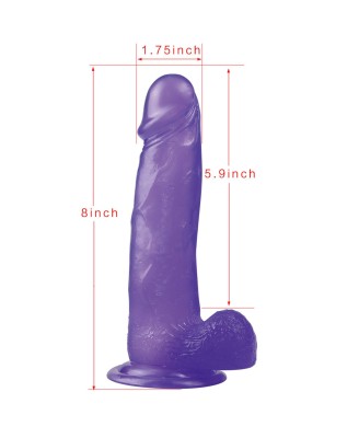 Jelly Studs Crystal Dildo Large - Fioletowe Dildo z Jądrami i Przyssawką - 20 cm