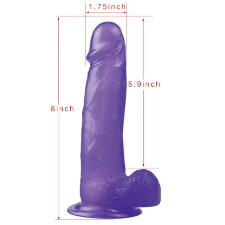 Jelly Studs Crystal Dildo Large - Fioletowe Dildo z Jądrami i Przyssawką - 20 cm