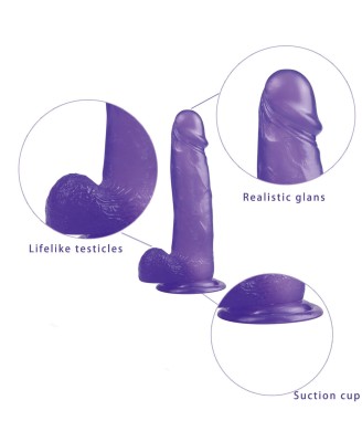 Jelly Studs Crystal Dildo Large - Fioletowe Dildo z Jądrami i Przyssawką - 20 cm