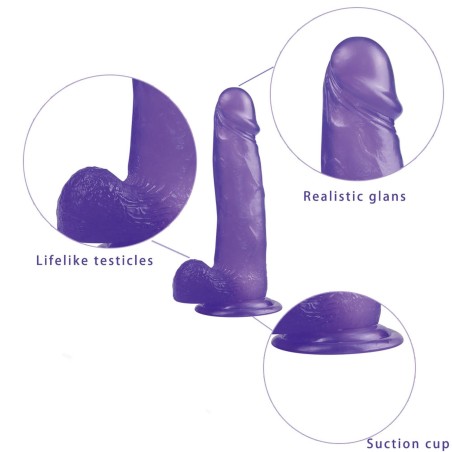 Jelly Studs Crystal Dildo Large - Fioletowe Dildo z Jądrami i Przyssawką - 20 cm