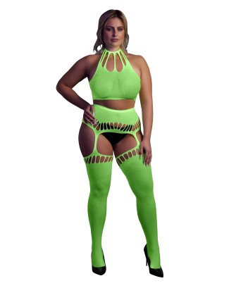 Two Piece with Crop Top and Stockings  XL/XXXXL