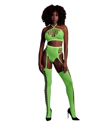 Two Piece with Crop Top and Stockings - Green - XS/XL