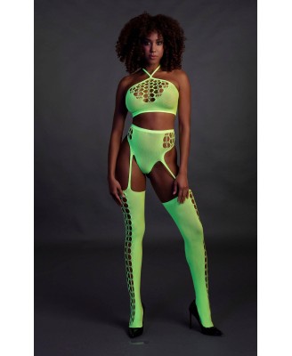 Two Piece with Crop Top and Stockings - Green - XS/XL