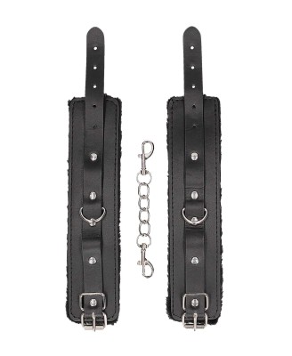 Plush Bonded Leather Hand Cuffs - With Adjustable Straps