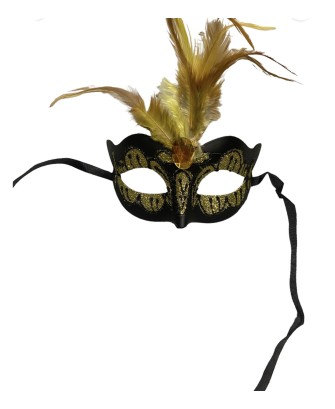 Maska-Venetian Mask Yellow with Yellow Stone and Feather