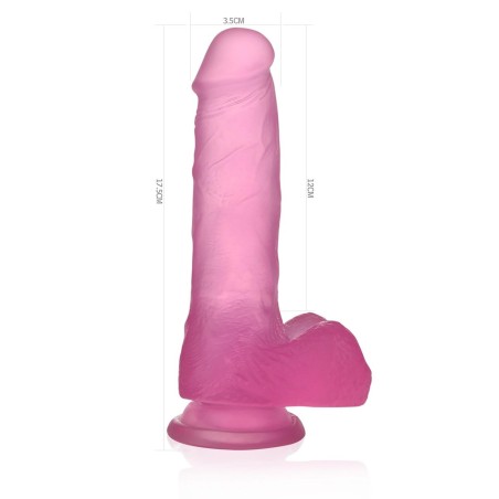 Jelly Studs Crystal Dildo Medium - Różowe Dildo z Jądrami i Przyssawką - 18 cm