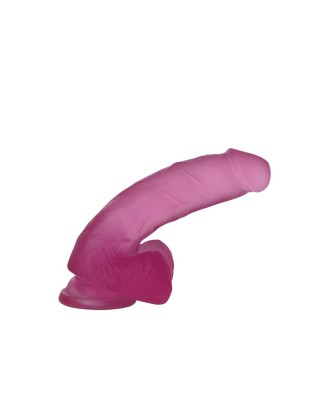 Jelly Studs Crystal Dildo Medium - Różowe Dildo z Jądrami i Przyssawką - 18 cm