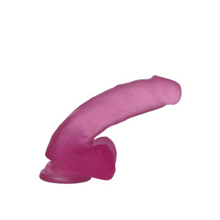 Jelly Studs Crystal Dildo Medium - Różowe Dildo z Jądrami i Przyssawką - 18 cm