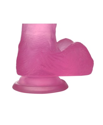 Jelly Studs Crystal Dildo Medium - Różowe Dildo z Jądrami i Przyssawką - 18 cm