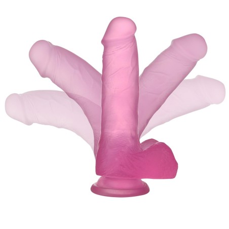 Jelly Studs Crystal Dildo Medium - Różowe Dildo z Jądrami i Przyssawką - 18 cm