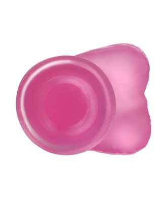 Jelly Studs Crystal Dildo Medium - Różowe Dildo z Jądrami i Przyssawką - 18 cm