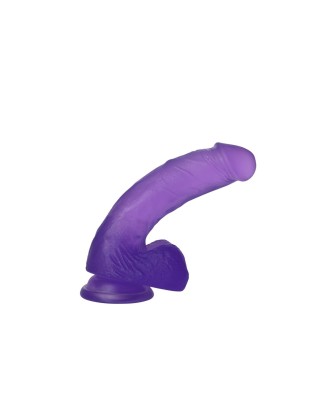 Jelly Studs Crystal Dildo Medium - Fioletowe Dildo z Jądrami i Przyssawką - 18 cm