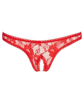 Cottelli Lace String - Czerwone Koronkowe Otwarte Stringi L