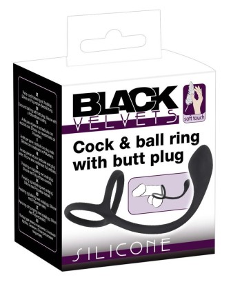 Black Velvets Cock + Ball ring - Korek Analny z Pierścieniem Erekcyjnym