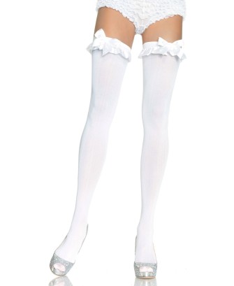 Opaque Thigh Highs With Bow White