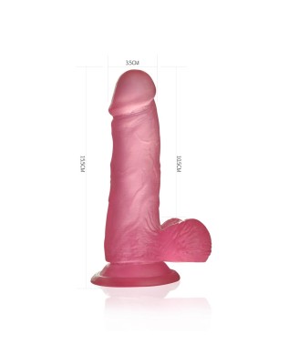 Jelly Studs Crystal Dildo Small - Różowe Dildo z Jądrami i Przyssawką - 15 cm