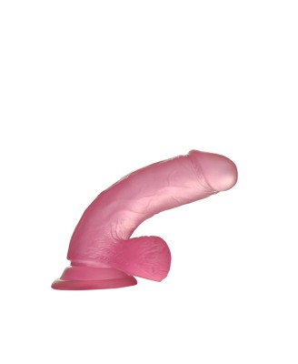 Jelly Studs Crystal Dildo Small - Różowe Dildo z Jądrami i Przyssawką - 15 cm