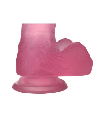 Jelly Studs Crystal Dildo Small - Różowe Dildo z Jądrami i Przyssawką - 15 cm